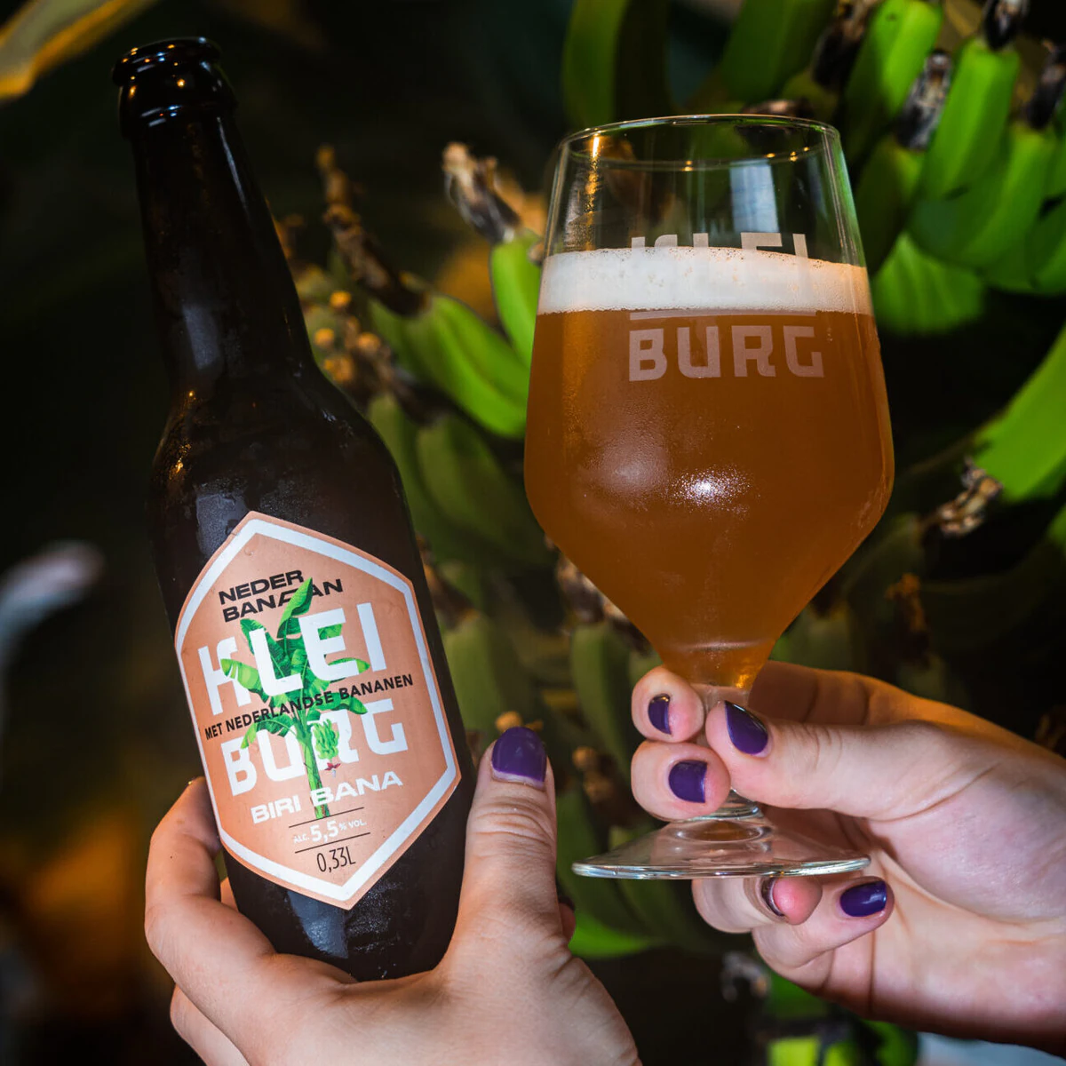 Etiket en huisstijl Biri Bana, bananenbier van Brouwerij Kleiburg met Nederlandse bananen
