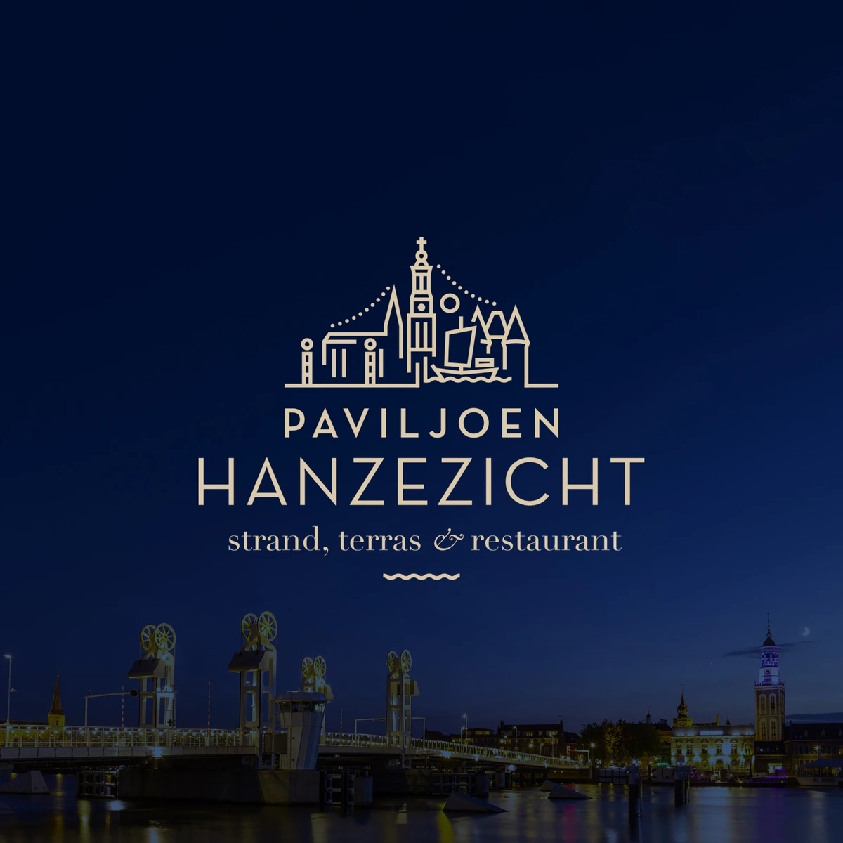 Logo en huisstijl Paviljoen Hanzezicht, strand, terras en restaurant aan de IJssel in Kampen